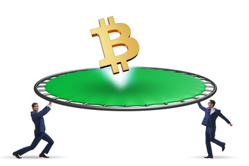 Monetary concept with cryptocurrency bouncing off the trampoline