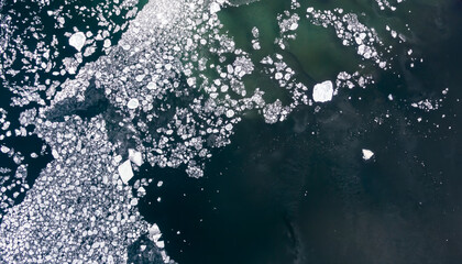 Vertical view of the icy waters of Lake Michigan in winter