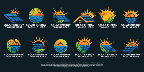 Fototapeta na wymiar Set solar energy logo design simple concept Premium Vector