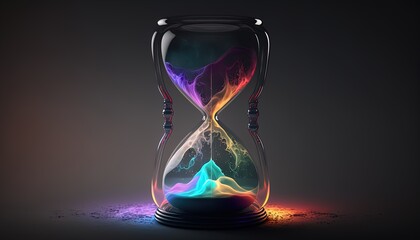 Concept of time, hourglass, neon colorful created with generative ai technology