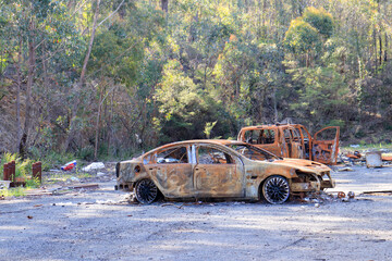 Burnt car abandoned, country rubbish photography