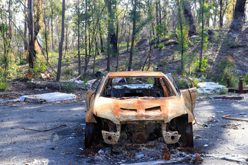 Obraz na płótnie Canvas Burnt car abandoned. country rubbish photography