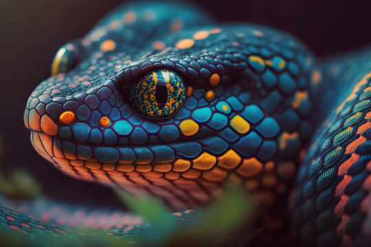 beautiful colorful snake, brazilian rainbow boa. Neural network AI generated art