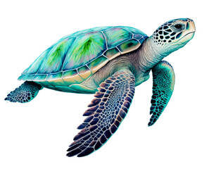Obraz premium Green Blue Sea Turtle - Isolated PNG - Generative Ai Illustration 