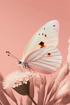 Light Pink Butterfly on Pink Background - Wall Art - Generative Ai Illustration 