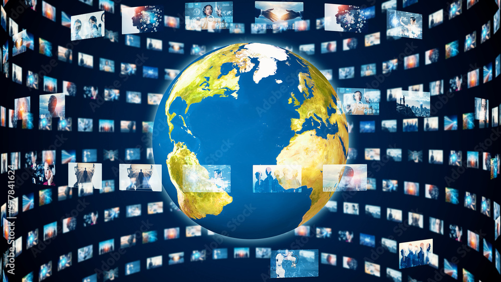 Poster Global communication network concept. Internet movie. Video distribution service. Streaming video. 