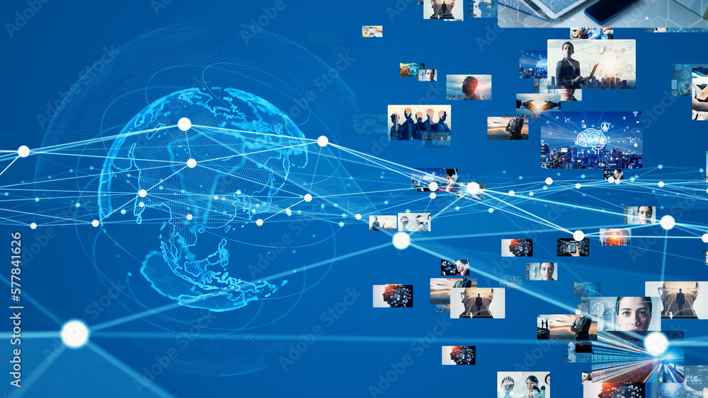 Aufkleber global communication network concept. internet movie. video distribution service. streaming video.