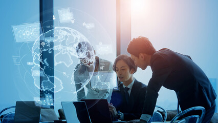 Group of multinational people meeting in the office. Business and technology concept. Digital transformation.