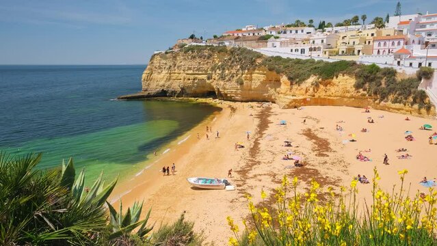 Carvoeiro fishing village with beautiful beach in Algarve, Portugal.