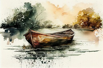 A rowboat on a river, watercolour style generative AI