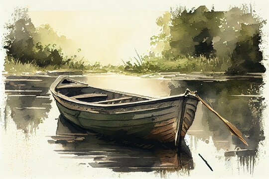 A rowboat on a river, watercolour style generative AI