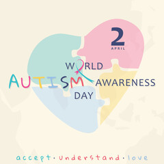 Banner or poster of World Autism Awareness Day with abstract puzzle love