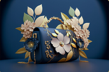 3d illustration female handbag with botanical elements, generative ai
