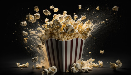 food photography of slow motion popcorn exploding generative AI - obrazy, fototapety, plakaty