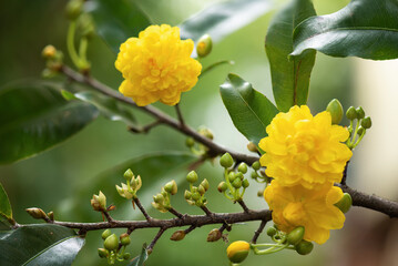 Fototapeta premium Ochna integerrima flower on nature background.
