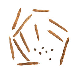 Indigo dried pod and seeds on transparent background.