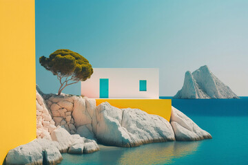 Minimal Ibiza Landcape Island Sky Generative AI - obrazy, fototapety, plakaty
