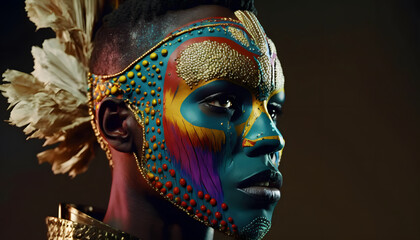tribal warrior portrait, with body paint, surreal style