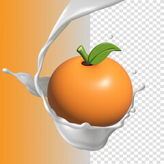 3d orange icon with milk