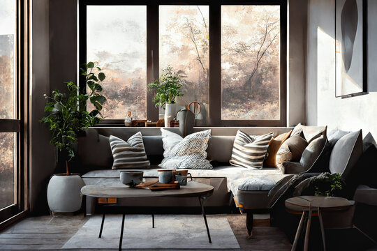 Minimalist Design Interior Resting and Reading Area of Home - Generative AI.