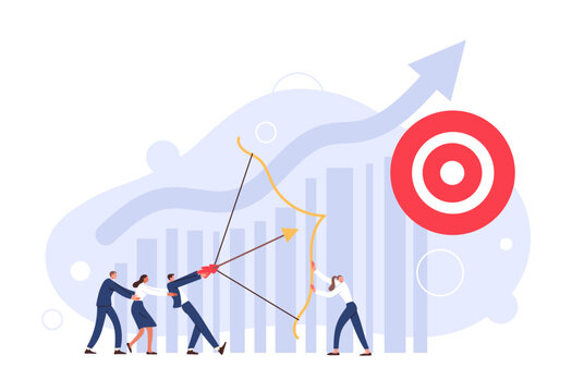 Group of business people shooting an arrow at a target