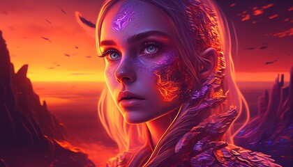 Woman Portrait. Meditation, DMT, higher consciousness and transcendental concept. Self-transforming elf machines.