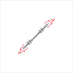 vector illustration of barbed wire and fire