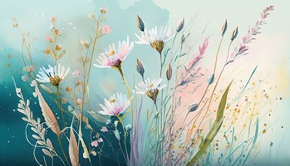 Colorful pastel color abstract meadow flowers illustration.