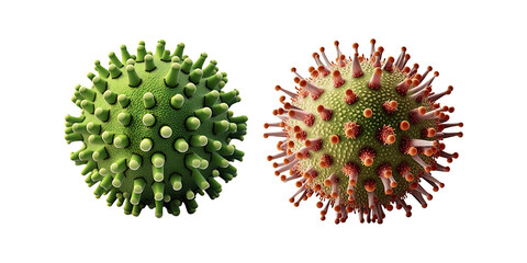 Set of green coronavirus isolated on white background - Generative AI