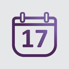 purple color minimalist calendar icon. Day 17 calendar symbol. outline calendar with gradient. simple design. Isolated vector item. notification, memo, organization, time management. day seventeen