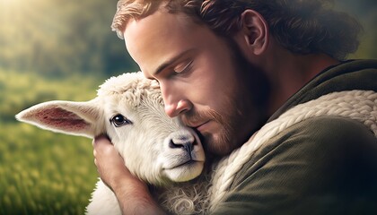 Jesus and the Lamb. AI Generative.