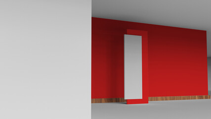 Red blank display board room 3d