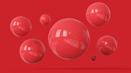 Minimal background wallpaper red spheres in space pattern lighting light abstraction 3d render