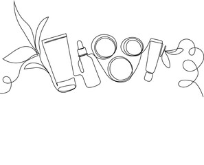 Skin care concept. Landing page template. Morning routine. Bath time. Organic products for scrubbing and body skin care with natural herbal skin care products, top view. Vector illustration