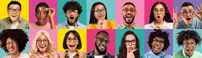 Collection of multiracial people in eyeglasses, collage