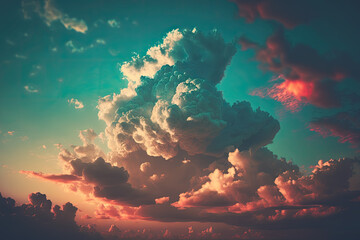 sunset fluffy clouds soft light. Generative AI