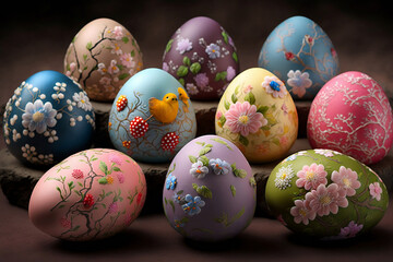 Painted Easter Eggs, Easter Holiday, Generative Ai
