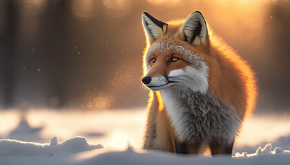 a fox hunting prey on a winter morning generative AI