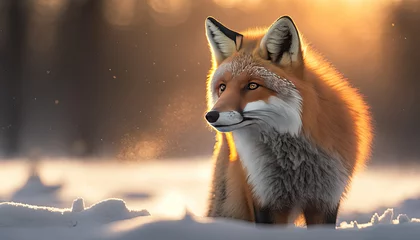 Fotobehang a fox hunting prey on a winter morning generative AI © Brandon