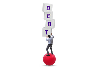 Loan and debt concept with cubes and businessman
