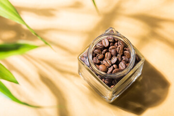 Colombian Coffee Delight: Beans on a Yellow Background with Natural Shades