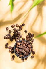 Colombian Coffee Delight: Beans on a Yellow Background with Natural Shades
