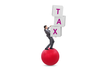 Tax concept with balancing businessman