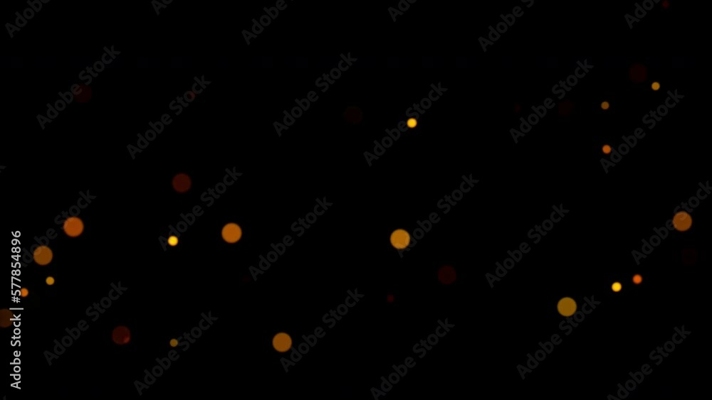 Poster loop glow flickering glittering orange star particles moving animation on black abstract background.