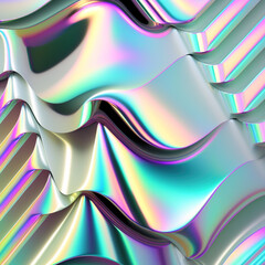 Seamless iridescent silver holographic chrome foil vaporwave background texture pattern. Trendy pearlescent pastel rainbow prism effect. Corrugated ribbed privacy glass refraction rendering
