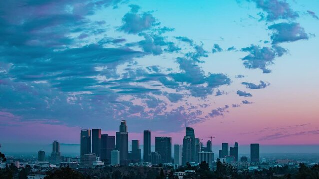 Time Lapse - Beautiful Sunset Clouds Above Downtown Los Angeles