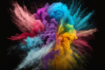 Fototapeta na wymiar An explosion of colorful holi paint and powder, rendered in 3D with a minimalist design. Generative Ai