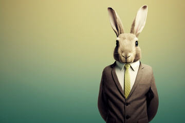 Easter Bunny Wearing A Business Suit, With Copy Space, Easter Holiday, Generative Ai
