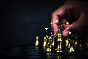 Hand choose king chess fight concept of challenge or team player or business team and leadership...
