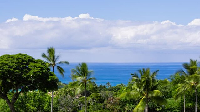 Timelapse - Top view to the tropical island with beautiful sky and clouds in Big Island, Hawaii